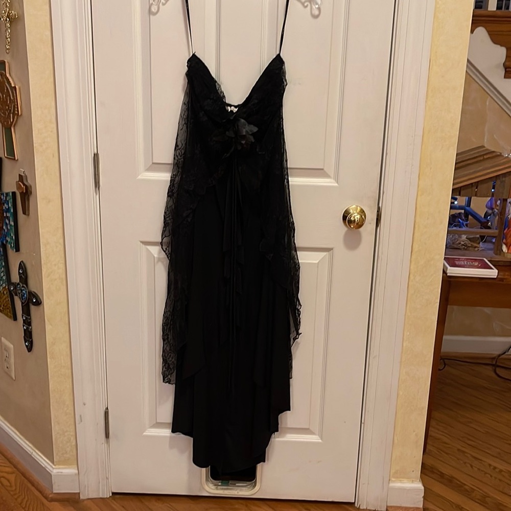 Kitty black lace strapless high low dress